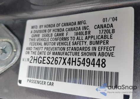 2004 Honda Civic Ex from USA, damaged, VIN 2HGES267X4H549448